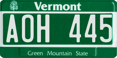 VT license plate AOH445
