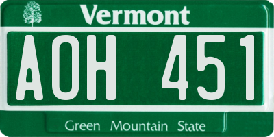 VT license plate AOH451