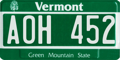 VT license plate AOH452