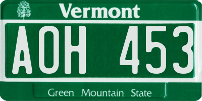 VT license plate AOH453