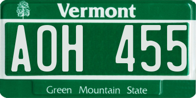 VT license plate AOH455