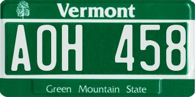 VT license plate AOH458
