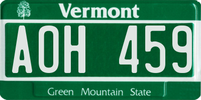 VT license plate AOH459