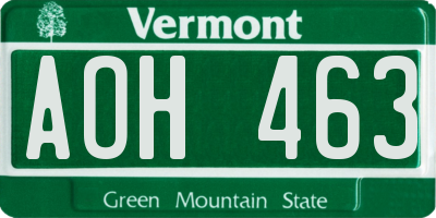 VT license plate AOH463
