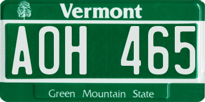 VT license plate AOH465