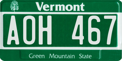 VT license plate AOH467