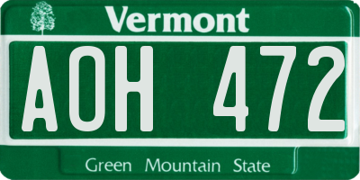 VT license plate AOH472
