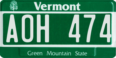 VT license plate AOH474
