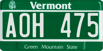 VT license plate AOH475