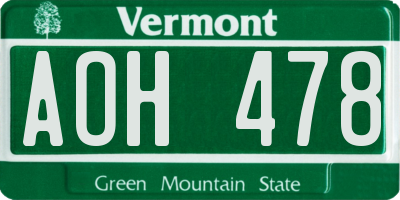 VT license plate AOH478