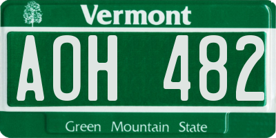 VT license plate AOH482