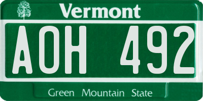 VT license plate AOH492