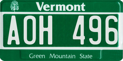 VT license plate AOH496