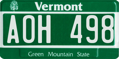 VT license plate AOH498
