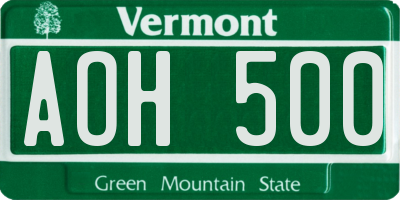 VT license plate AOH500