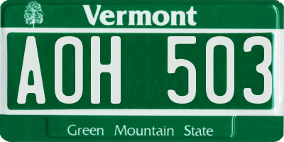 VT license plate AOH503