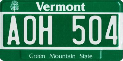 VT license plate AOH504