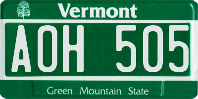 VT license plate AOH505