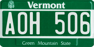 VT license plate AOH506