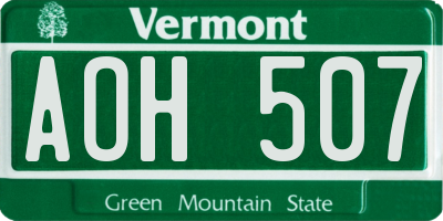 VT license plate AOH507