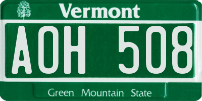 VT license plate AOH508