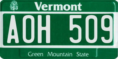 VT license plate AOH509