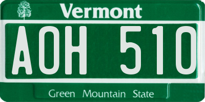 VT license plate AOH510