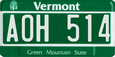 VT license plate AOH514