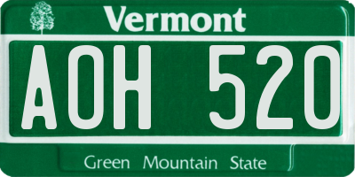VT license plate AOH520