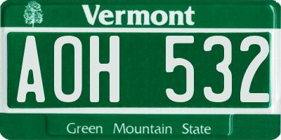 VT license plate AOH532
