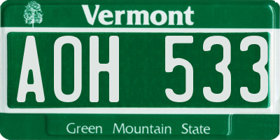 VT license plate AOH533