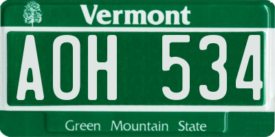VT license plate AOH534