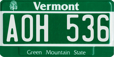 VT license plate AOH536