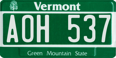 VT license plate AOH537