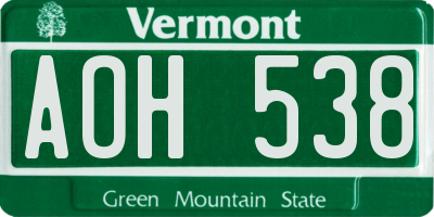 VT license plate AOH538