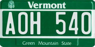 VT license plate AOH540