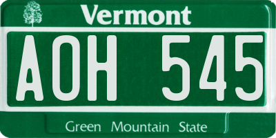 VT license plate AOH545