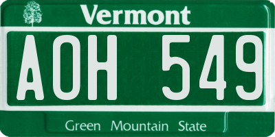 VT license plate AOH549