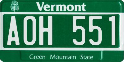 VT license plate AOH551