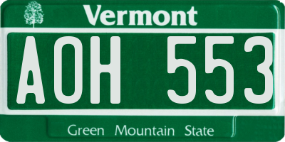 VT license plate AOH553