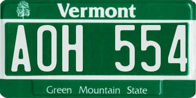 VT license plate AOH554