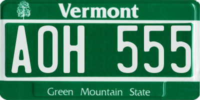 VT license plate AOH555