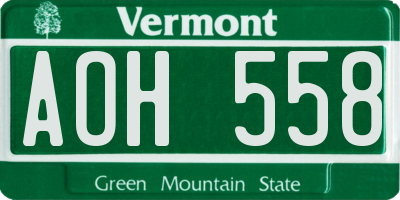 VT license plate AOH558