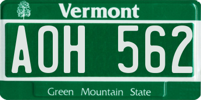 VT license plate AOH562