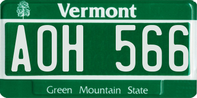 VT license plate AOH566