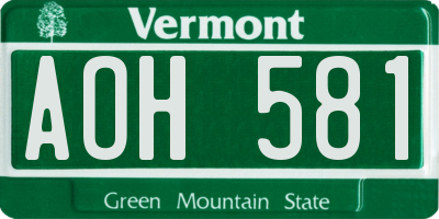 VT license plate AOH581