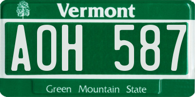 VT license plate AOH587