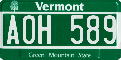VT license plate AOH589