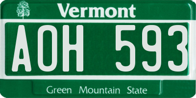 VT license plate AOH593