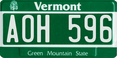 VT license plate AOH596